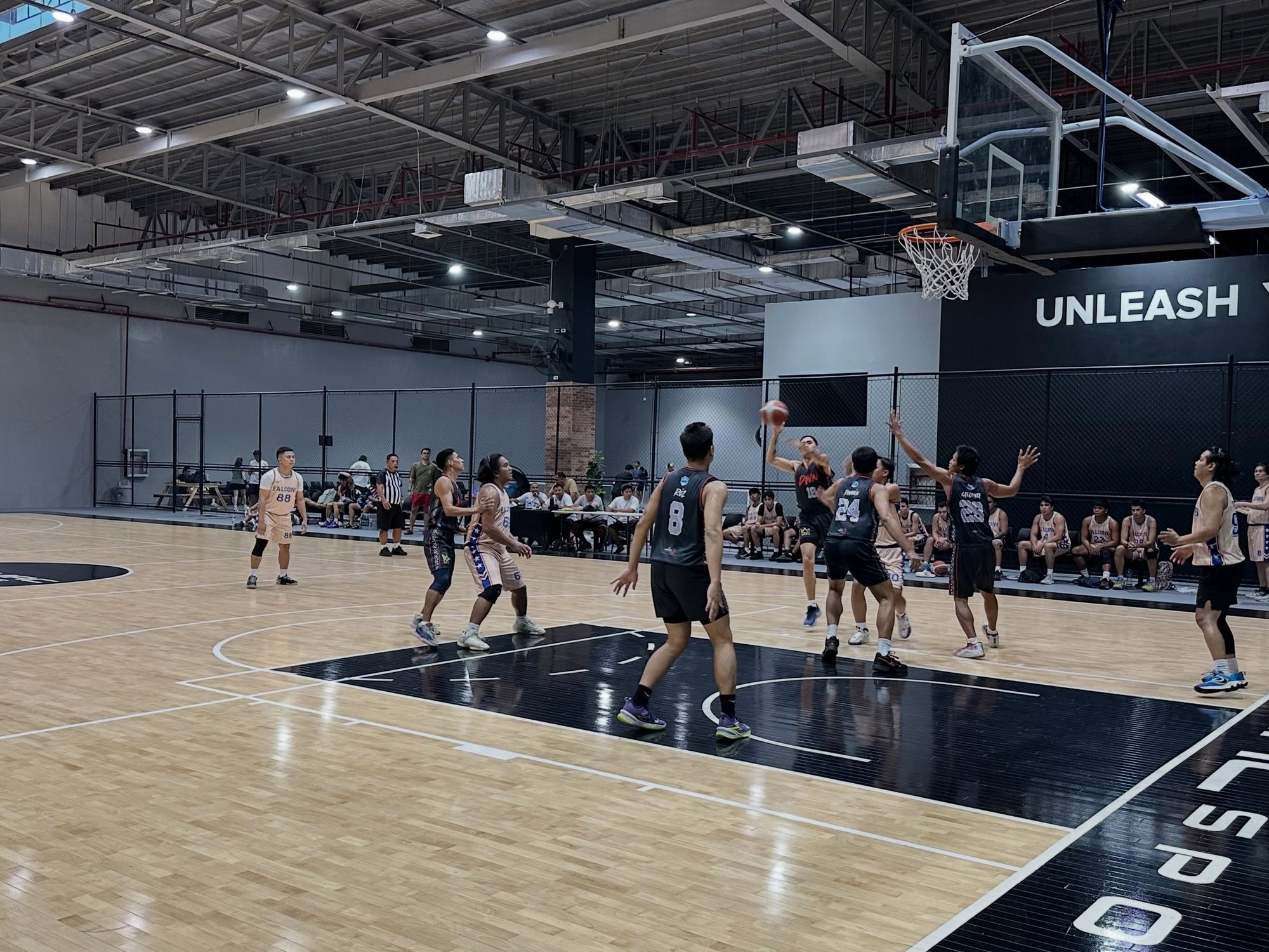 A full-court game underway on the 5v5 hardwood at Melmac Sports Imus